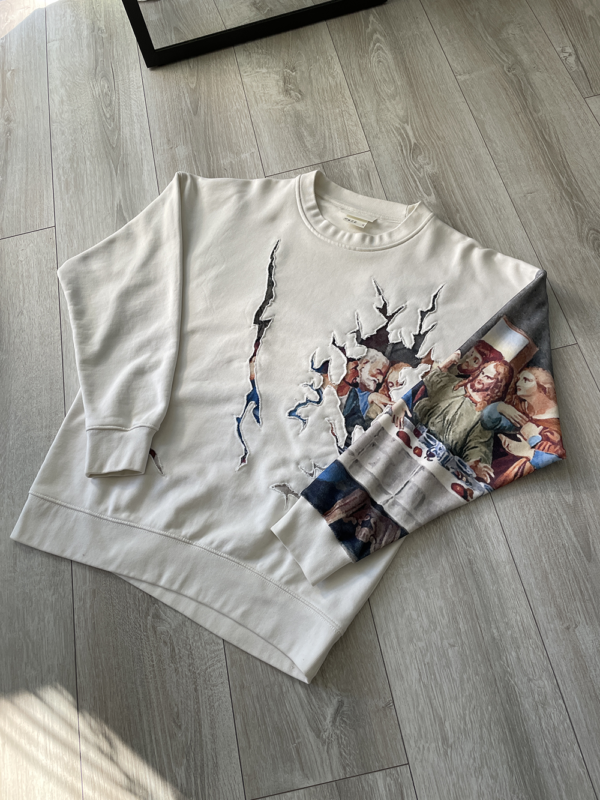 Biały Crewneck Ostatnia Wieczerza Upcycling M
