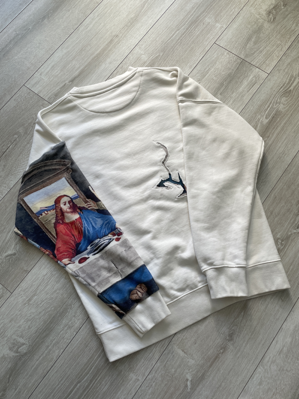 Biały Crewneck Ostatnia Wieczerza Upcycling M - obrazek 3