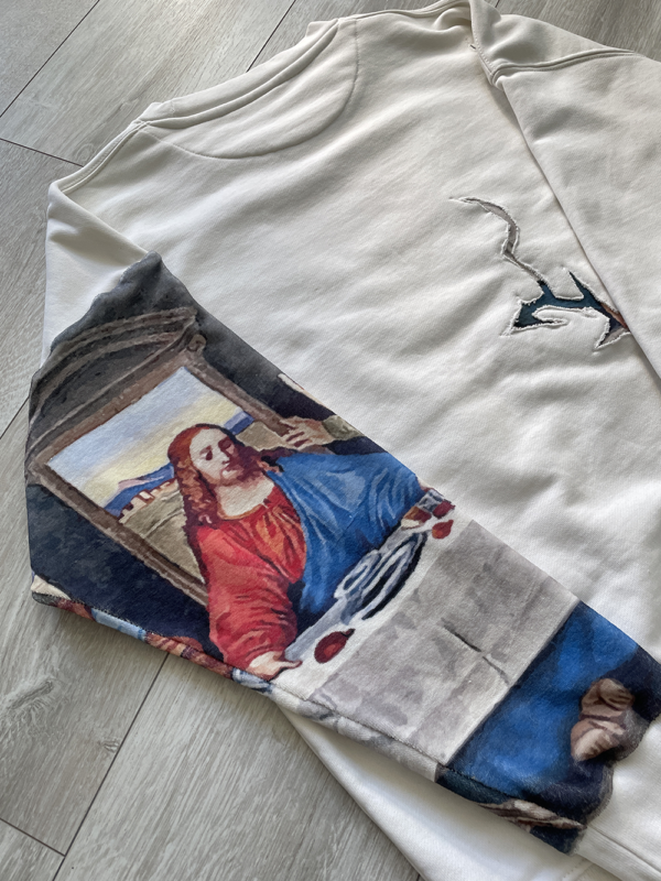 Biały Crewneck Ostatnia Wieczerza Upcycling M - obrazek 4